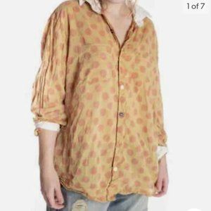 Magnolia Pearl Boyfriend Long Sleeve Shirt Top European Cotton in Jeb Distressed